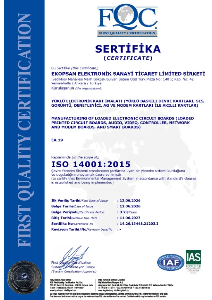 ISO 14001:2015 sertifikası