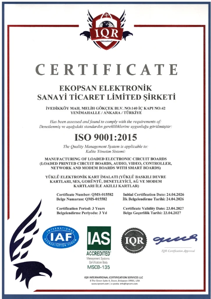 ISO 9001:2015 sertifikası